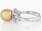 Golden Cultured South Sea Pearl and Pink Sapphire Rhodium Over Sterling Silver Ring