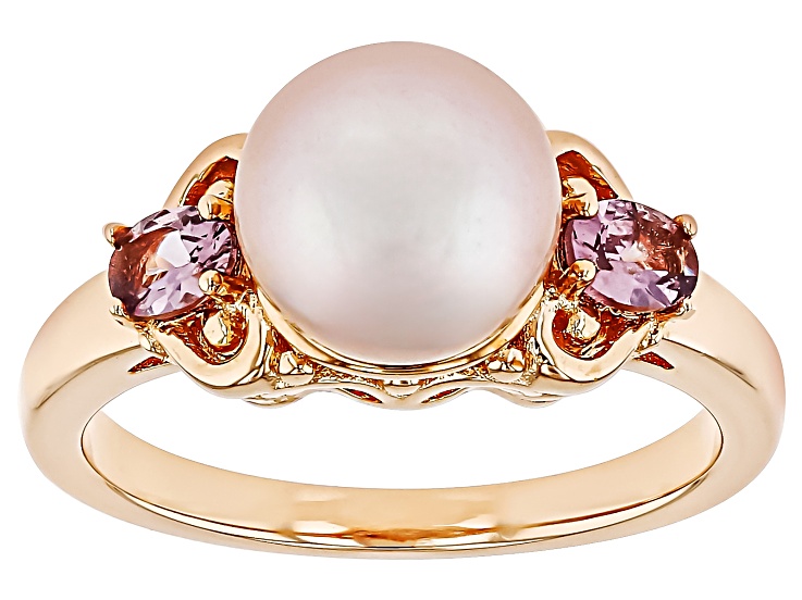 Purple Cultured Freshwater Pearl and Purple Spinel 18k Rose
