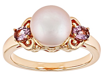 Picture of Purple Cultured Freshwater Pearl and Purple Spinel 18k Rose Gold Over Sterling Silver Ring
