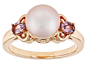 Purple Cultured Freshwater Pearl and Purple Spinel 18k Rose Gold Over Sterling Silver Ring