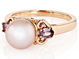 Purple Cultured Freshwater Pearl and Purple Spinel 18k Rose Gold Over Sterling Silver Ring