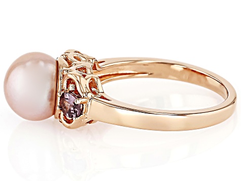 Modern Pearl & Sapphire Open Ring in hot Rose Gold Plated Sterling Silver