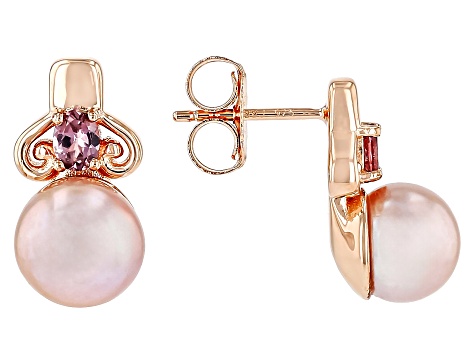 Purple Cultured Freshwater Pearl & Purple Spinel 18k Rose Gold over Sterling Silver Earrings