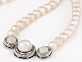 Cultured Freshwater Pearl and 8mm Ethiopian Opal Rhodium Over Sterling Silver Necklace