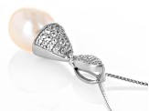 White Cultured Freshwater Pearl and Lab White Sapphire Rhodium Over Sterling Silver Pendant
