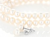 White Cultured Freshwater Pearl Rhodium Over Sterling Silver Stretch Bracelet and Stud Set