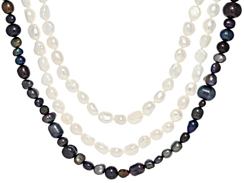 White and Black Cultured Freshwater Pearl Endless Strand Necklace Set of Two