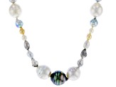 Cultured Tahitian, White South Sea, Multicolor Japanese Akoya Pearl Rhodium Over Sterling Necklace