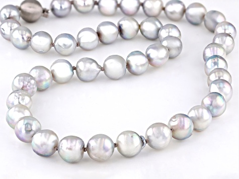 Platinum Cultured Japanese Akoya Pearl Rhodium Over Sterling Silver Necklace