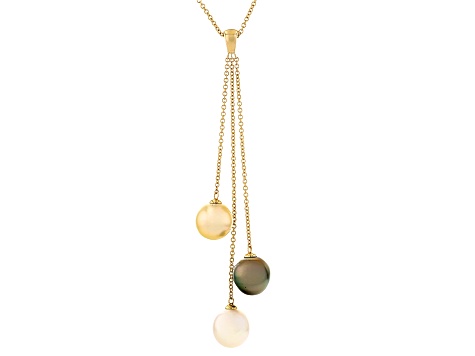 Cultured Tahitian and Golden and White South Sea Pearl 14k Gold Y Necklace
