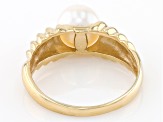 White Cultured Japanese Akoya Pearl 14k Yellow Gold Ring