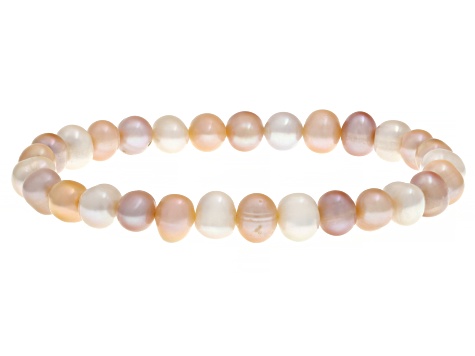 Multicolor Cultured Freshwater Pearl Elastic Stretch Bracelet Set of 5