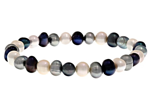 Multicolor Cultured Freshwater Pearl Elastic Stretch Bracelet Set of 5