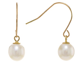 Picture of White Cultured Freshwater Pearl 14k Yellow Gold Earrings