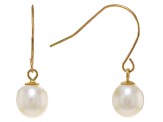 White Cultured Freshwater Pearl 14k Yellow Gold Earrings