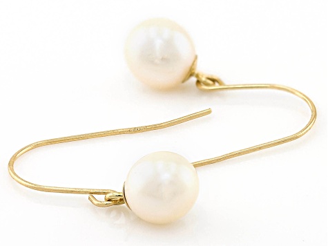 White Cultured Freshwater Pearl 14k Yellow Gold Earrings