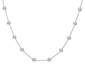 White Cultured Freshwater Pearl 14k Yellow Gold Station Necklace