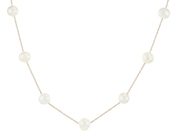 Picture of White Cultured Freshwater Pearl 14k Yellow Gold Station Necklace