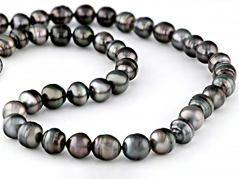 Black Cultured Tahitian Pearl Rhodium Over Sterling Silver Necklace