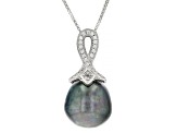 Black Cultured Freshwater Pearl and Cubic Zirconia Rhodium Over Sterling Silver Pendant