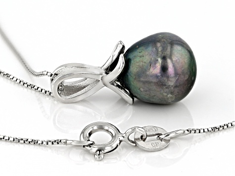 Molah 925 Sterling Silver Cultured Freshwater Pearl & Cubic Zirconia Swirl Pendant Necklace - Adjustable 16-18"