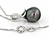 Black Cultured Freshwater Pearl and Cubic Zirconia Rhodium Over Sterling Silver Pendant