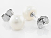 White Cultured Freshwater Pearl Rhodium Over Sterling Silver Necklace and Stud Set