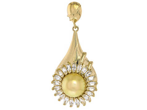 Golden Cultured South Sea Pearl and White Topaz 18k Yellow Gold Over Sterling Silver Pendant
