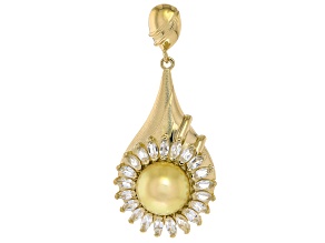Golden Cultured South Sea Pearl and White Topaz 18k Yellow Gold Over Sterling Silver Pendant