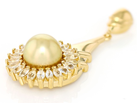 Golden Cultured South Sea Pearl and White Topaz 18k Yellow Gold Over Sterling Silver Pendant