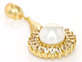 White Cultured South Sea Pearl & White Topaz 18k Yellow Gold Over Sterling Silver Pendant