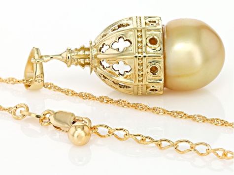 Golden Cultured South Sea Pearl 18k Yellow Gold Over Sterling Silver Pendant with Chain