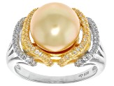 Golden Cultured South Sea Pearl with Topaz Rhodium & 18k Gold Over Sterling Silver Two-Tone Ring