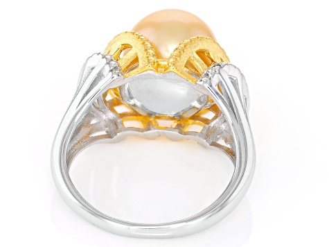 11-12mm Golden online South Sea Cultured Pearl & White Topaz Ring