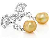 Golden Cultured South Sea Pearl and White Topaz Rhodium Over Sterling Silver Earrings