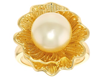 Picture of Golden Cultured South Sea Pearl 18k Gold Over Sterling Silver Ring