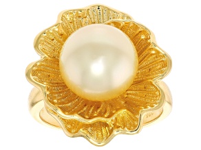 Golden Cultured South Sea Pearl 18k Gold Over Sterling Silver Ring