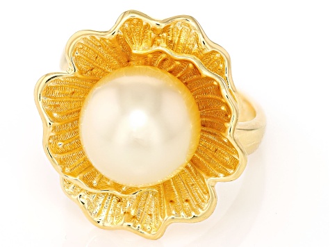 Golden Cultured South Sea Pearl 18k Gold Over Sterling Silver Ring