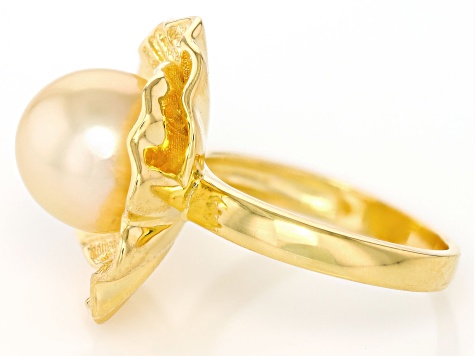 Golden Cultured South Sea Pearl 18k Gold Over Sterling Silver Ring