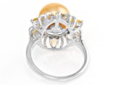 Golden Cultured South Sea Pearl and Citrine Rhodium Over Sterling Silver Ring