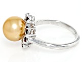 Golden Cultured South Sea Pearl and Garnet Rhodium Over Sterling Silver Ring