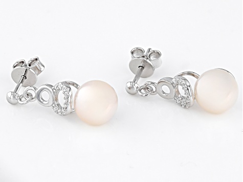 White Cultured Freshwater Pearl and Bella Luce® Rhodium Over Sterling Silver Earrings