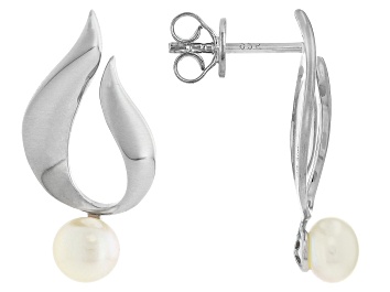 Picture of White Cultured Freshwater Pearl Rhodium Over Sterling Silver Earrings