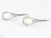 White Cultured Freshwater Pearl with Cubic Zirconia Rhodium Over Sterling Silver Earrings