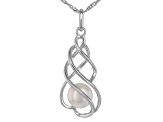 White Cultured Freshwater Pearl Rhodium Over Sterling Silver Pendant with Chain