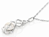 White Cultured Freshwater Pearl Rhodium Over Sterling Silver Pendant with Chain