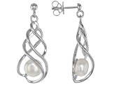 White Cultured Freshwater Pearl Rhodium Over Sterling Silver Earrings