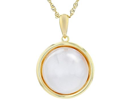 White Cultured South Sea Mabe Pearl 18k Gold Over Sterling Silver Pendant with Chain