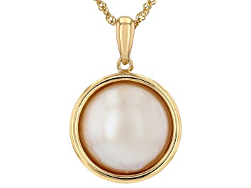 Picture of White Cultured South Sea Mabe Pearl 18k Gold Over Sterling Silver Pendant with Chain