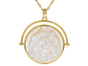White Mother-of-Pearl 18k Yellow Gold Over Sterling Silver Rose Carved Pendant